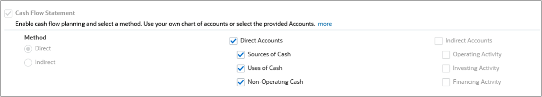 Cash Flow selections